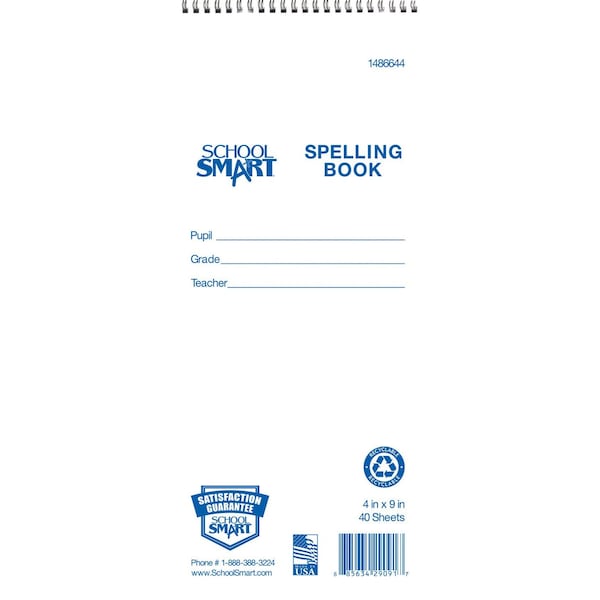 School Smart PAPER TABLET SPELLING SPIRAL 4X9 40 SHTS PX2444SP5987 Zoro